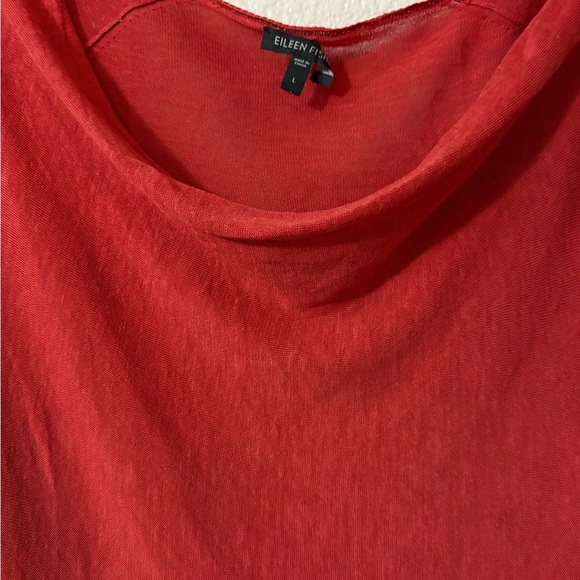 Eileen Fisher Burnt Orange Cowl Neck Silk/Linen Lightweight Knit Top. Size L - Picture 2 of 10